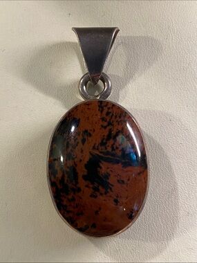 Vintage Taxco Mexico 925 Sterling Silver Mahogany Obsidian Pendant